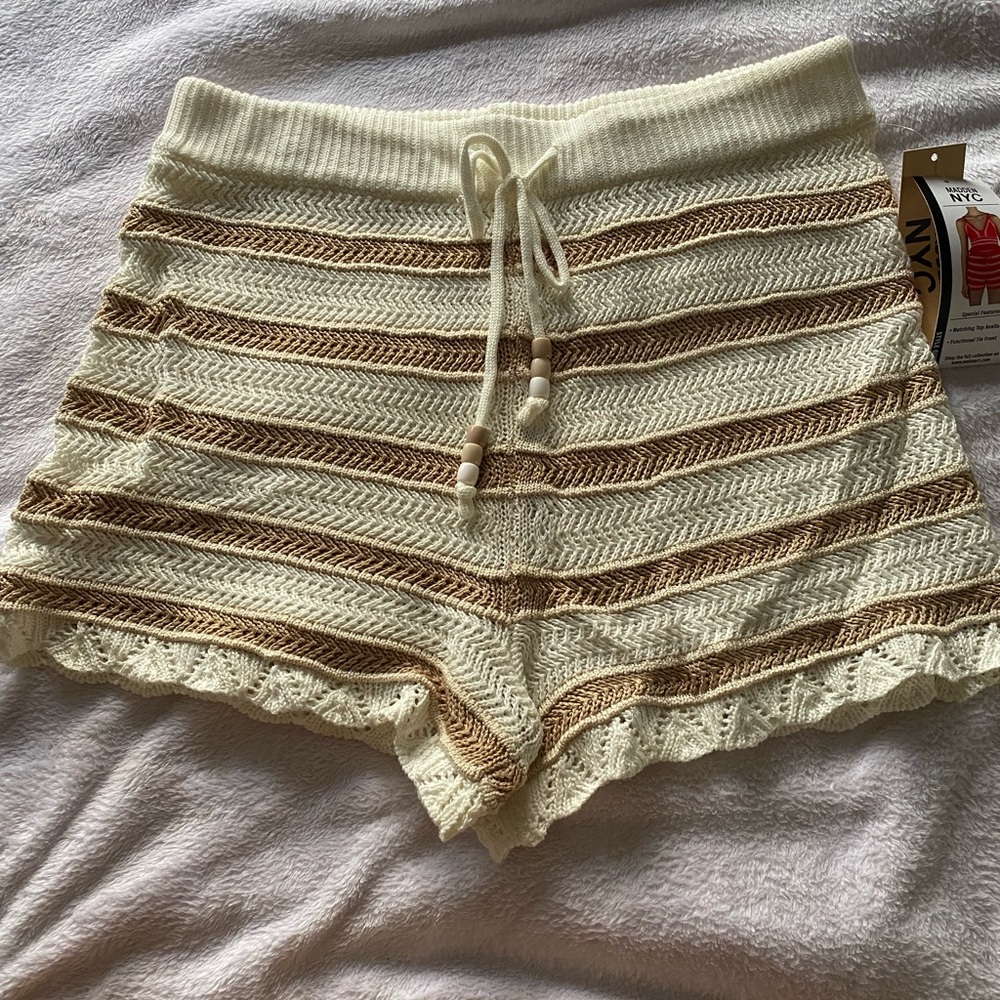 Women's Cream and Brown Knit Shorts